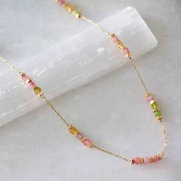 Square Gemstone Beaded Necklace