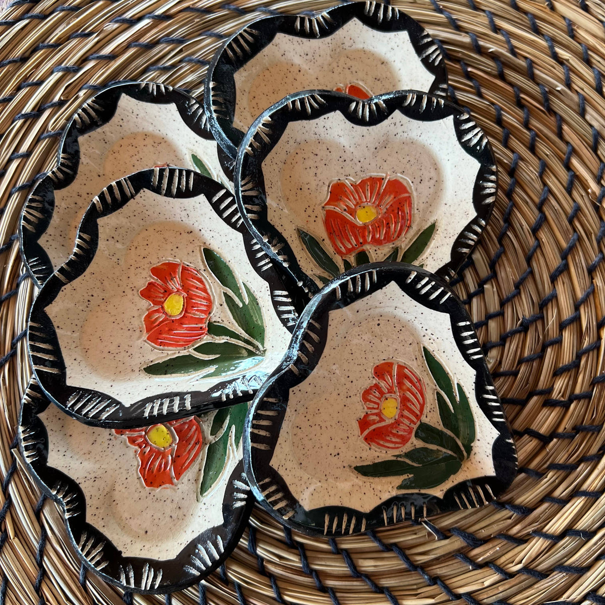 Floral Sgraffito Heart Trinket Dish