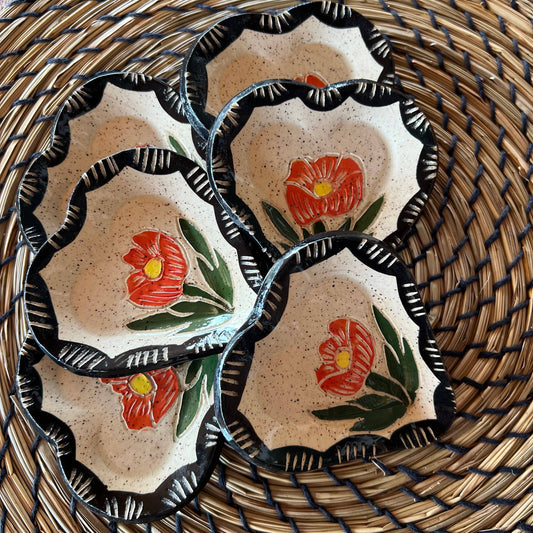 Floral Sgraffito Heart Trinket Dish
