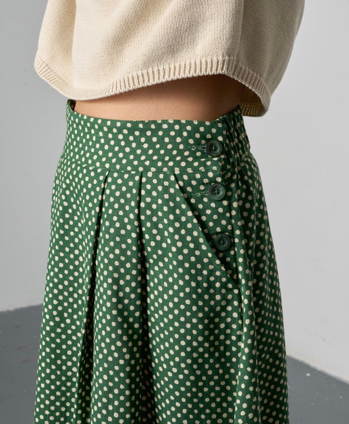 Wander Midi Skirt - Green Polka