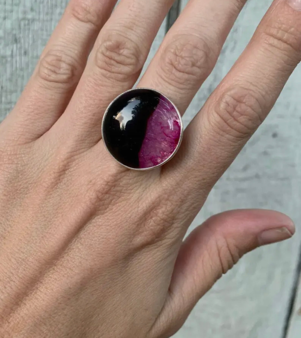 Black & Pink Agate Ring