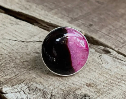 Anillo de ágata negra y rosa