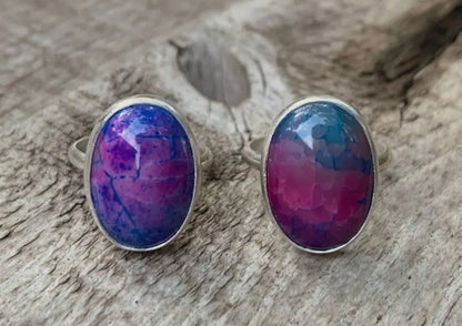 Anillo de ágata de dragón rosa y morado