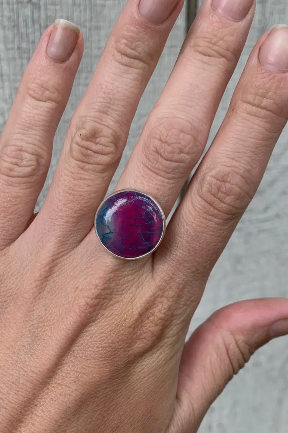 Purple & Pink Round Agate Ring