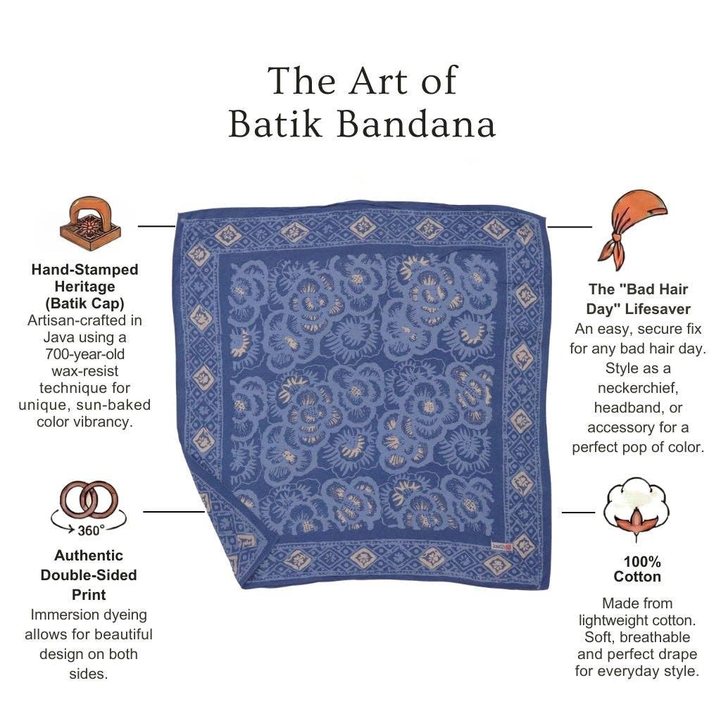Hand Dyed Batik Bandana - Blue Roses