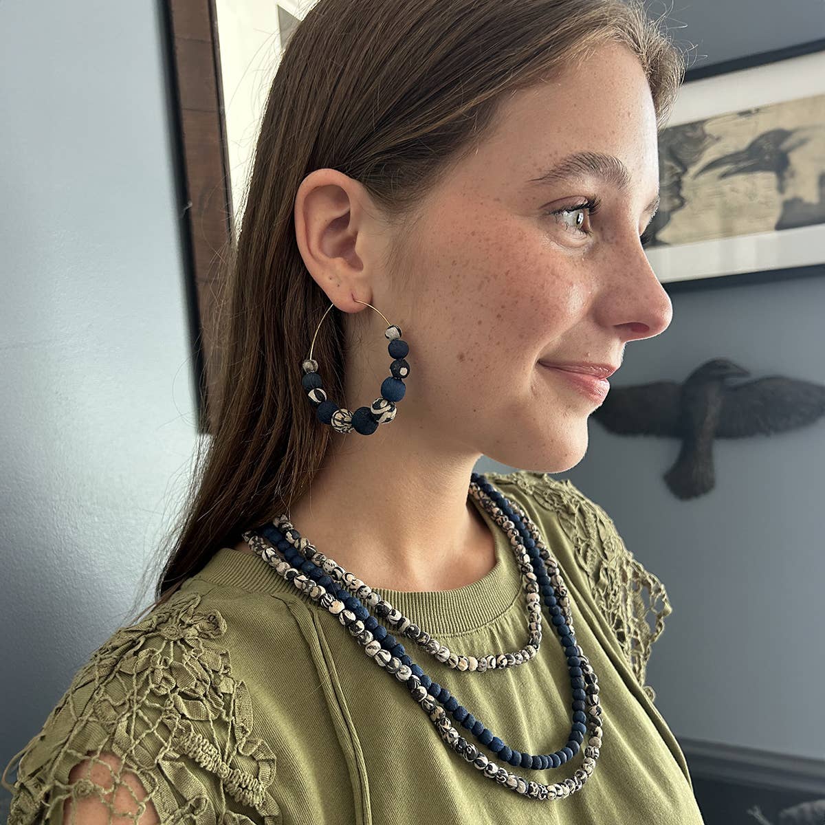 Kantha Indigo Graduated Hoops