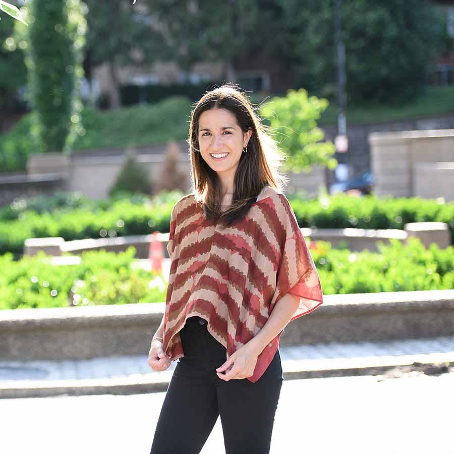 Red Silk Cotton Blouse Block Print Crop Top - ARUBA