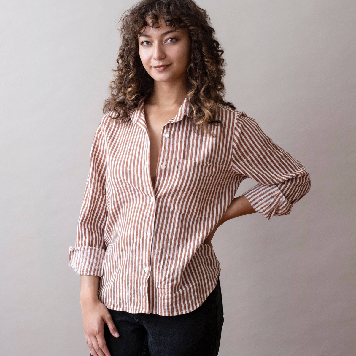 Pali Top- Stripes Chili in Cotton Linen