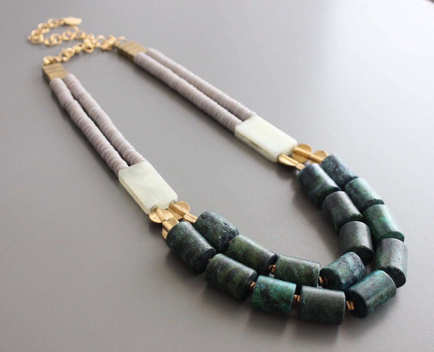 Magnesite, Aventurine & Brass Necklace