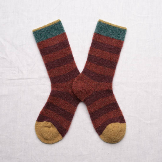 Wool Blend Mousse Rust Striped Socks