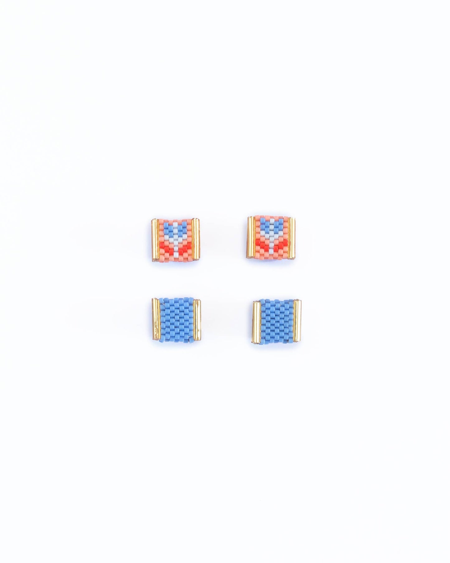 Beaded Handwoven Tulip Stud Pack (Cream/Tan)