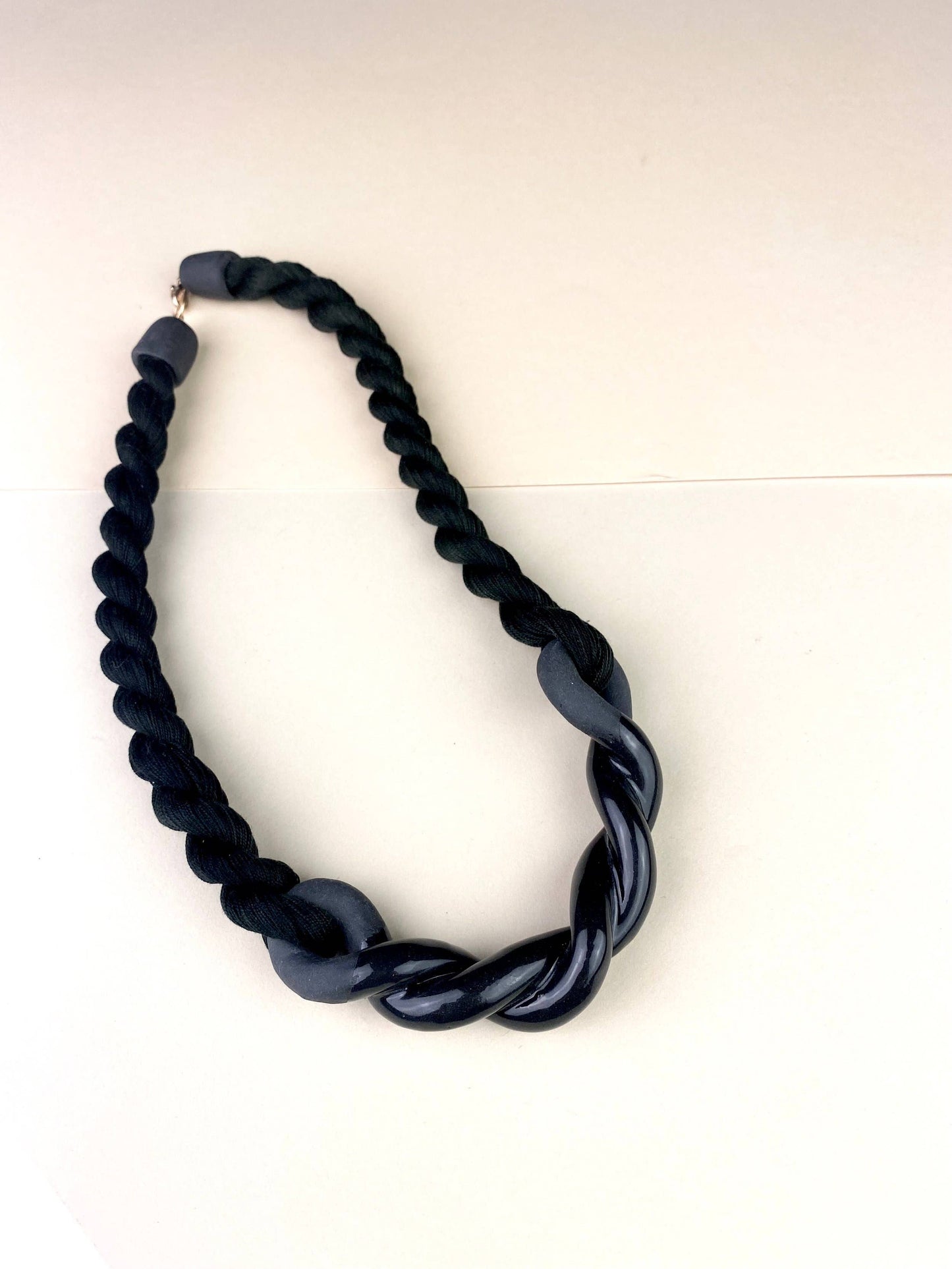 Black Twist Collar - Porcelain and Cotton Statement Necklace