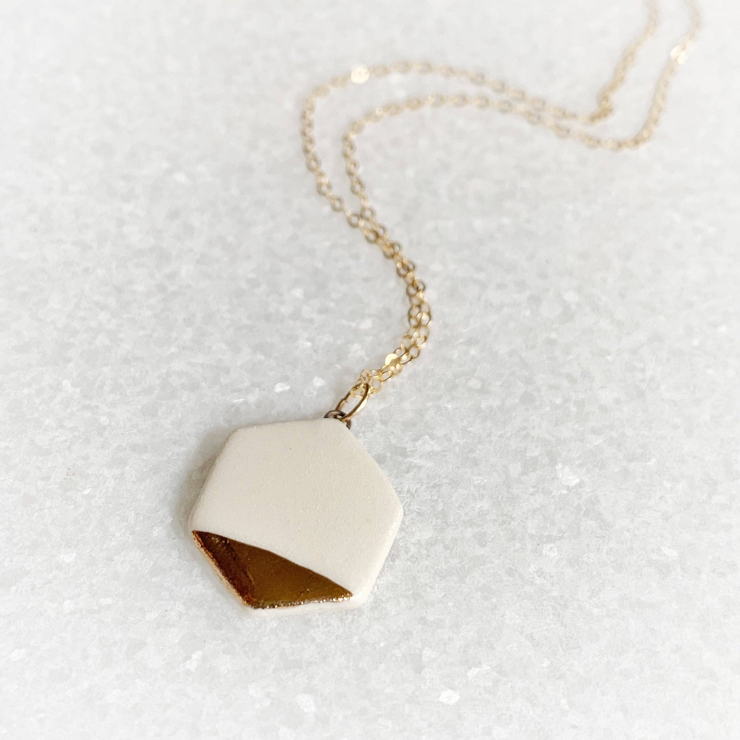Small Hexagon Necklace - White/Gold