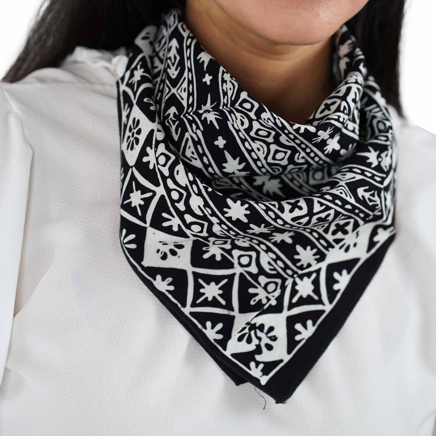 Black White Geometric Batik Bandana