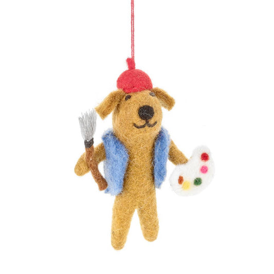 Handmade Felt Painting Pooch Artist Dog Decoration