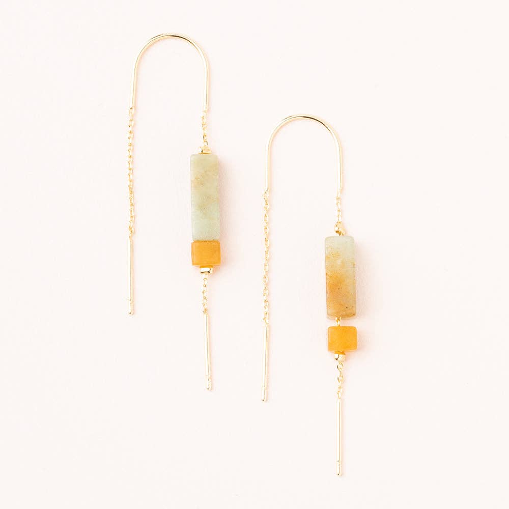 Amazonite/Amber/Gold Rectangle Earring