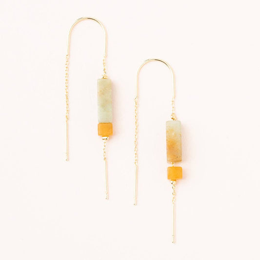 Amazonite/Amber/Gold Rectangle Earring