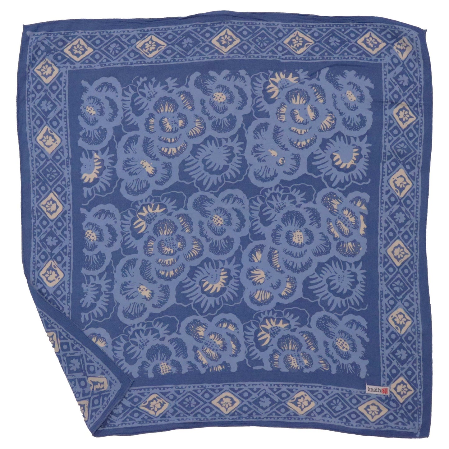 Hand Dyed Batik Bandana - Blue Roses