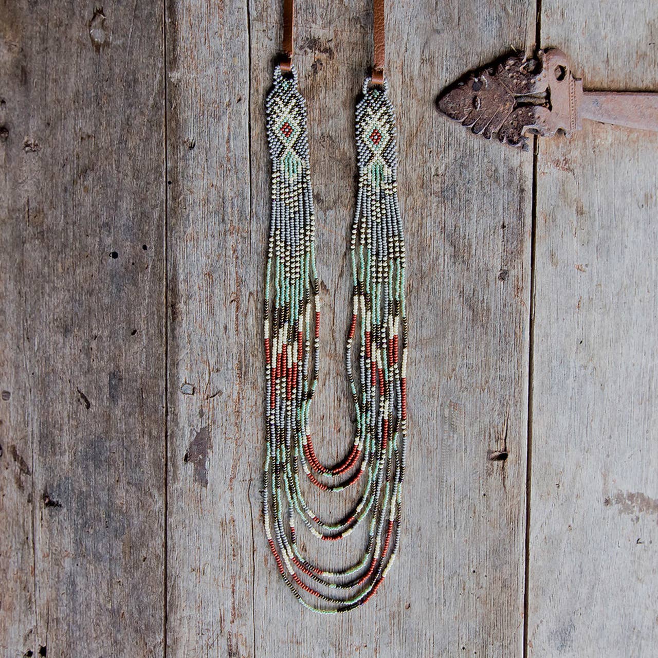 Mayan Loom Multi Strand Long Necklace