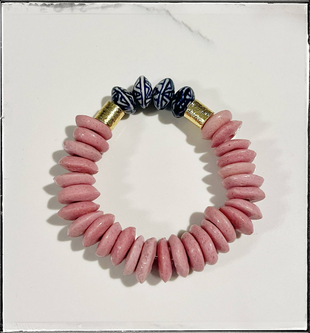 Pink Ashanti Glass & Chinoiserie Bracelet