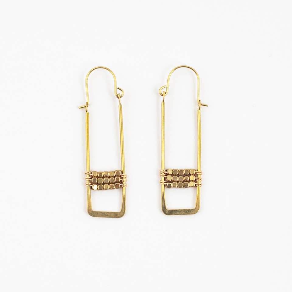 Framed Brass Cube Earrings