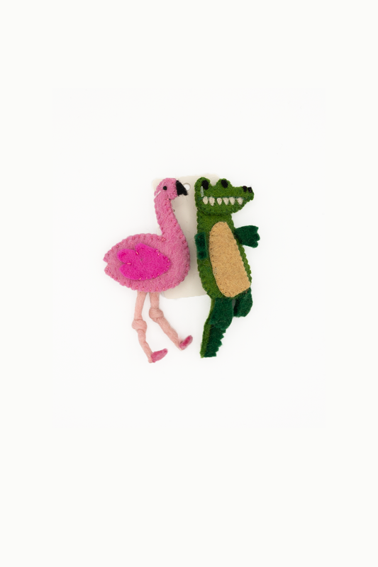 Finger Puppet -  Alligator and Flamingo  