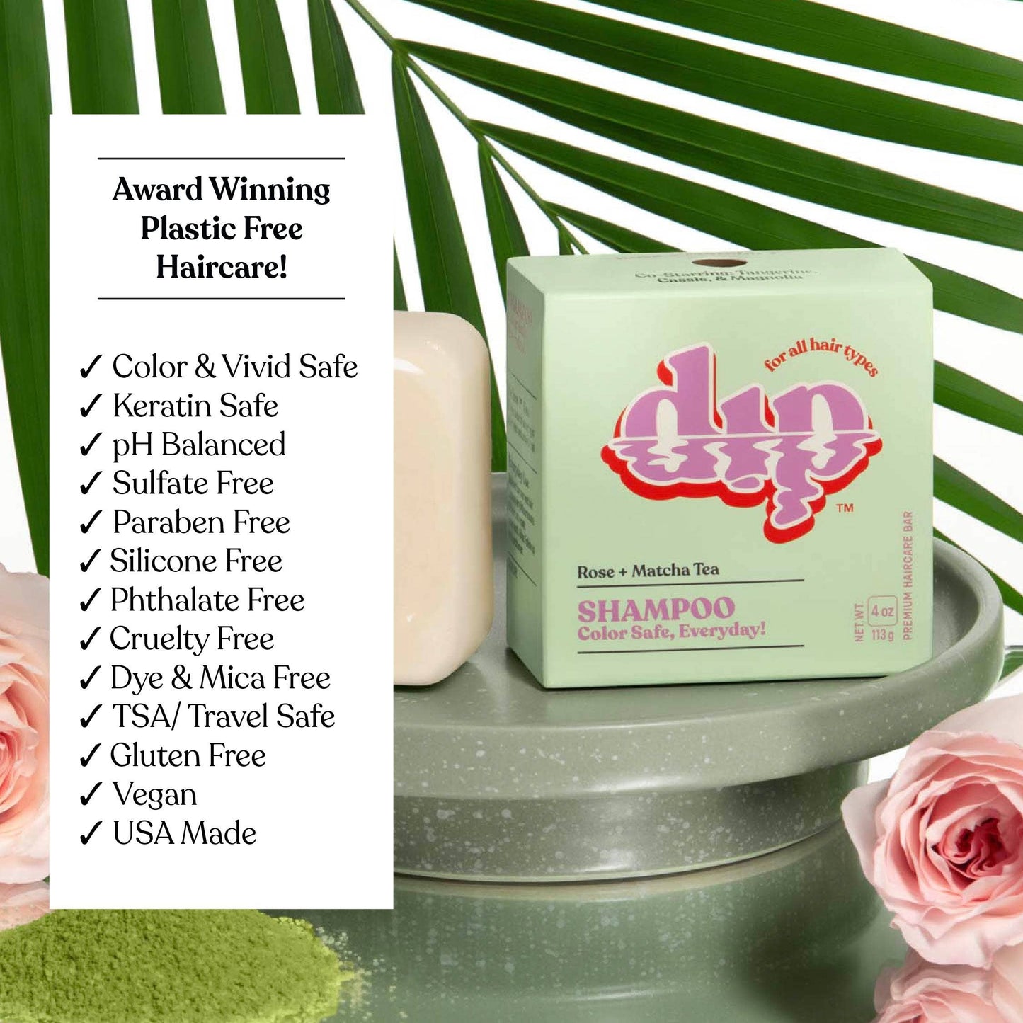 Dip Shampoo Bar: Rose & Matcha Tea