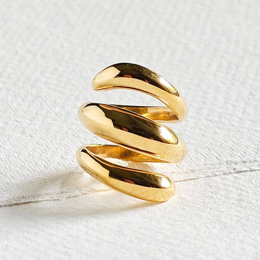 18k gold plated wrap spiral chunky ring