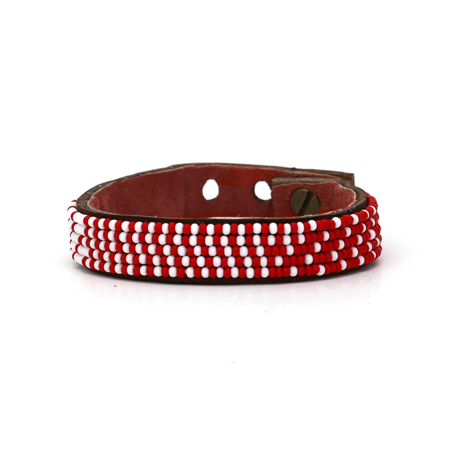 Small Red and White Ombre Leather Cuff