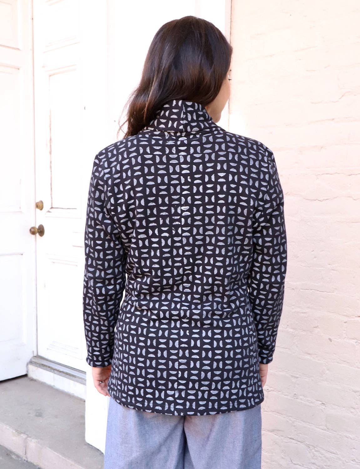 Selene Black Geometric Organic Fleece Blazer