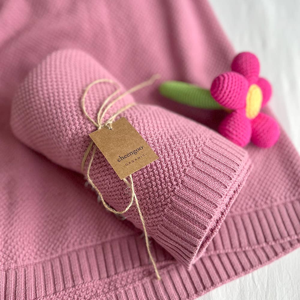 Organic Knit Baby Blanket - Raspberry