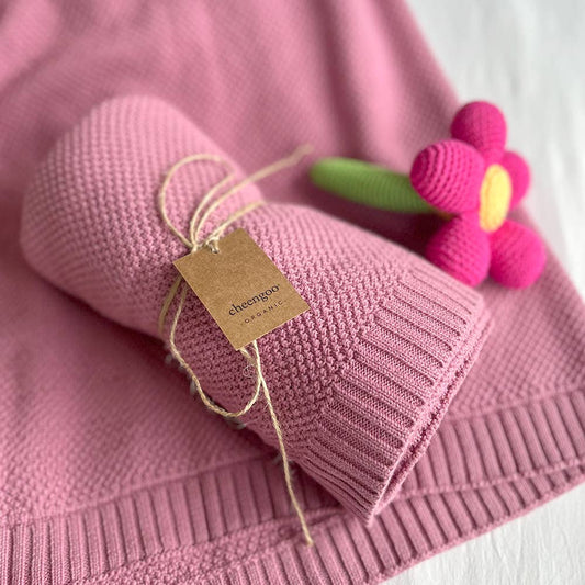 Organic Knit Baby Blanket - Raspberry