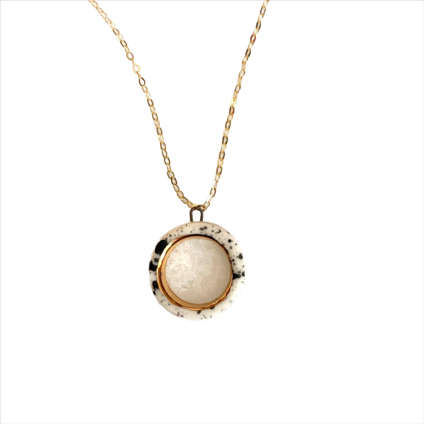 Open Circle Necklace - Black Splatter/Gold
