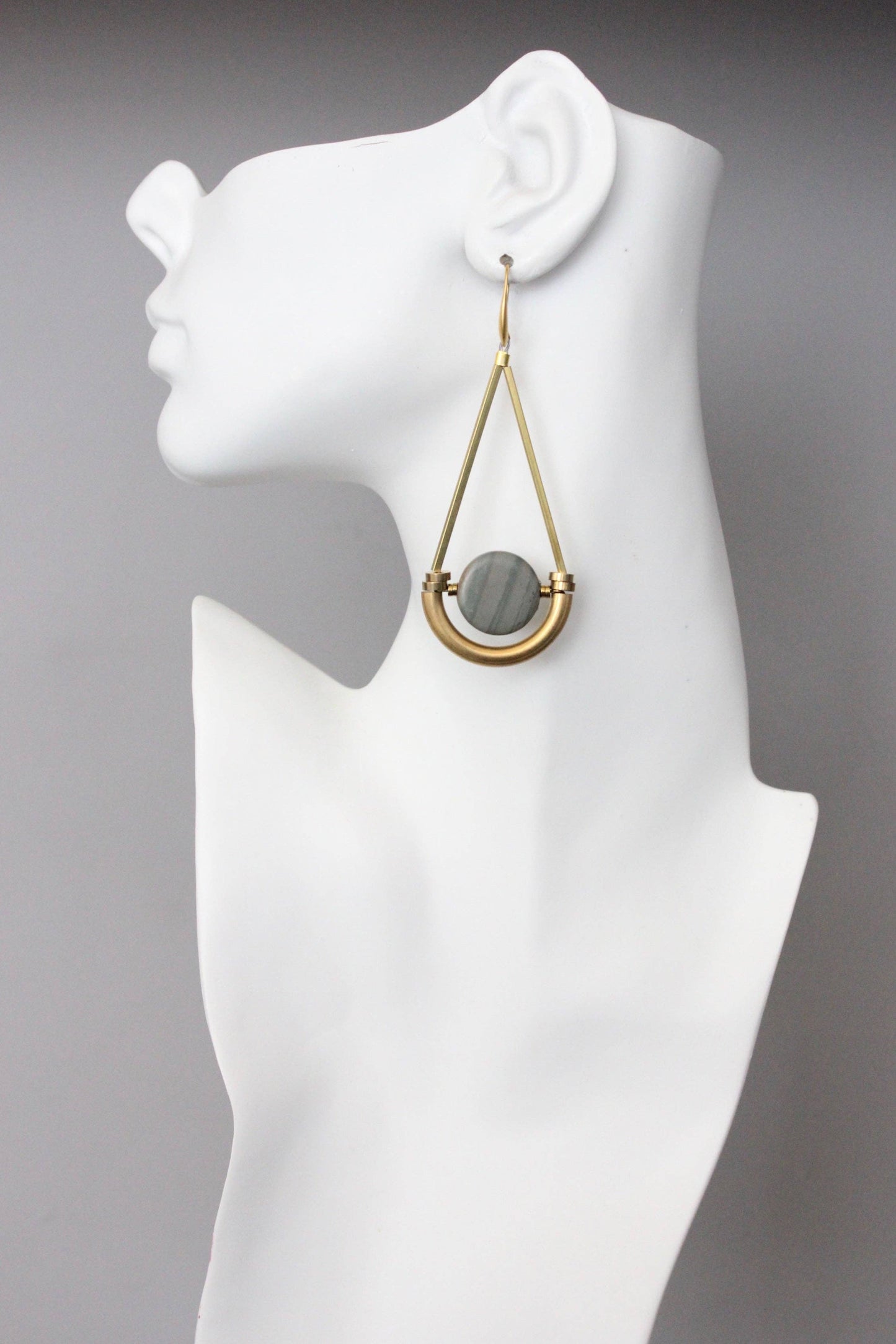Geometric Jasper and Brass Earrings
