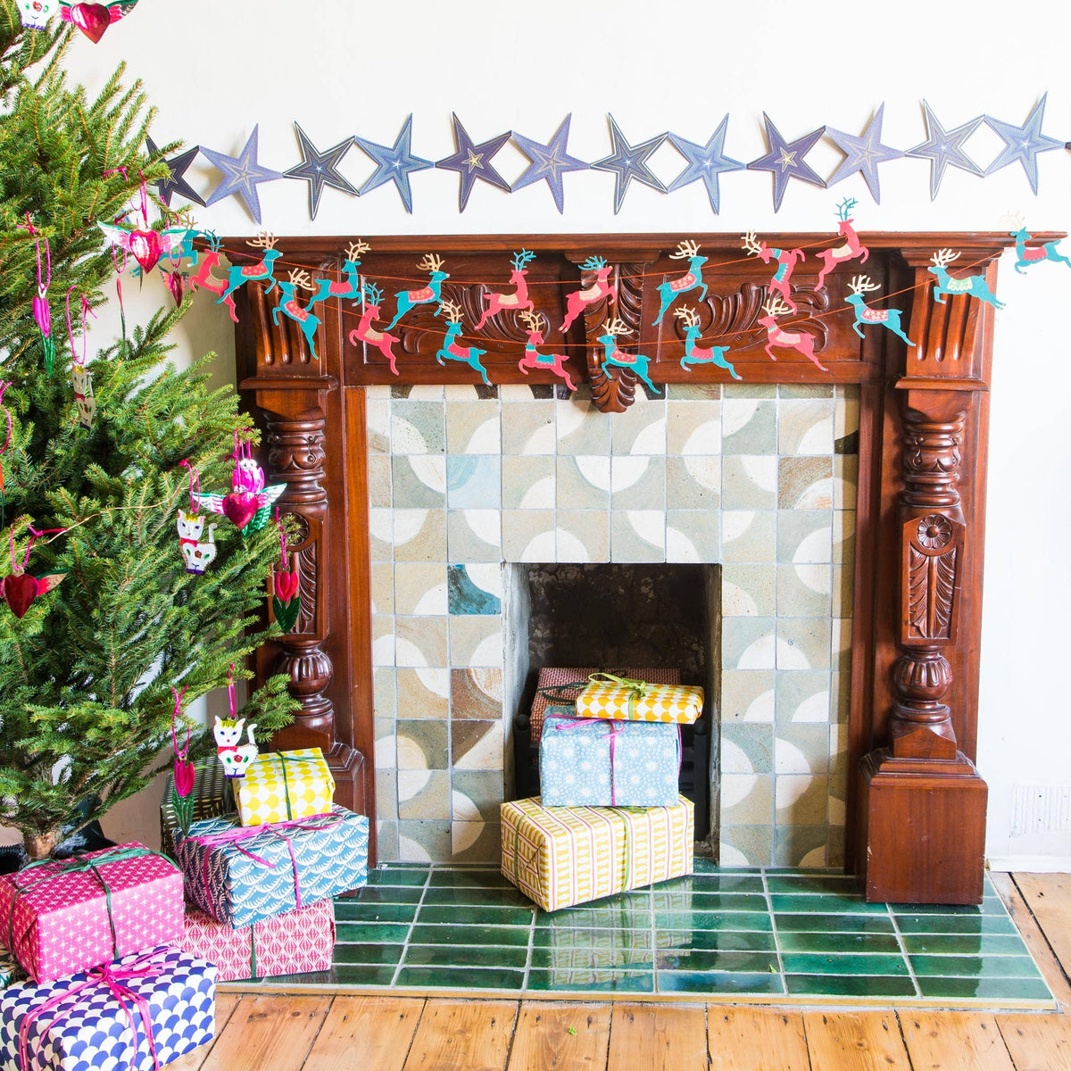 Bright Reindeer Sewn Garland