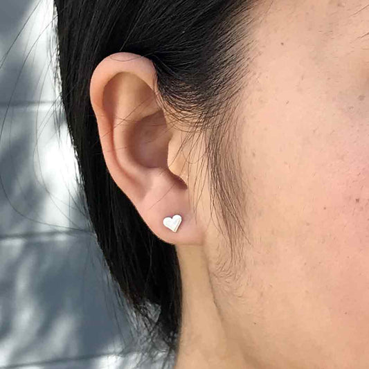 Silver Tiny Heart Stud Earrings