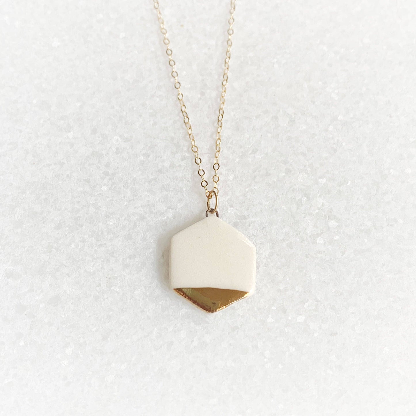 Small Hexagon Necklace - White/Gold