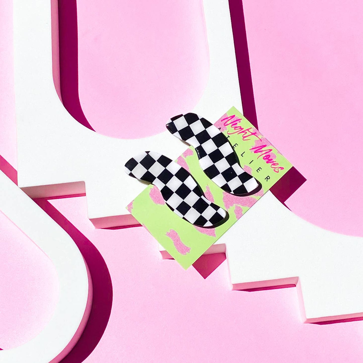 Polymer Clay Checkerboard Hair Clips in Black and White