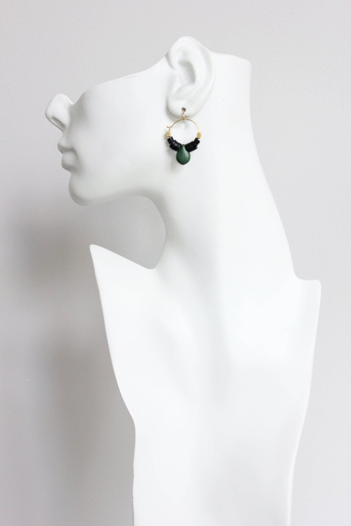 Small green teardrop hoop earrings