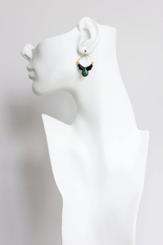 Small green teardrop hoop earrings