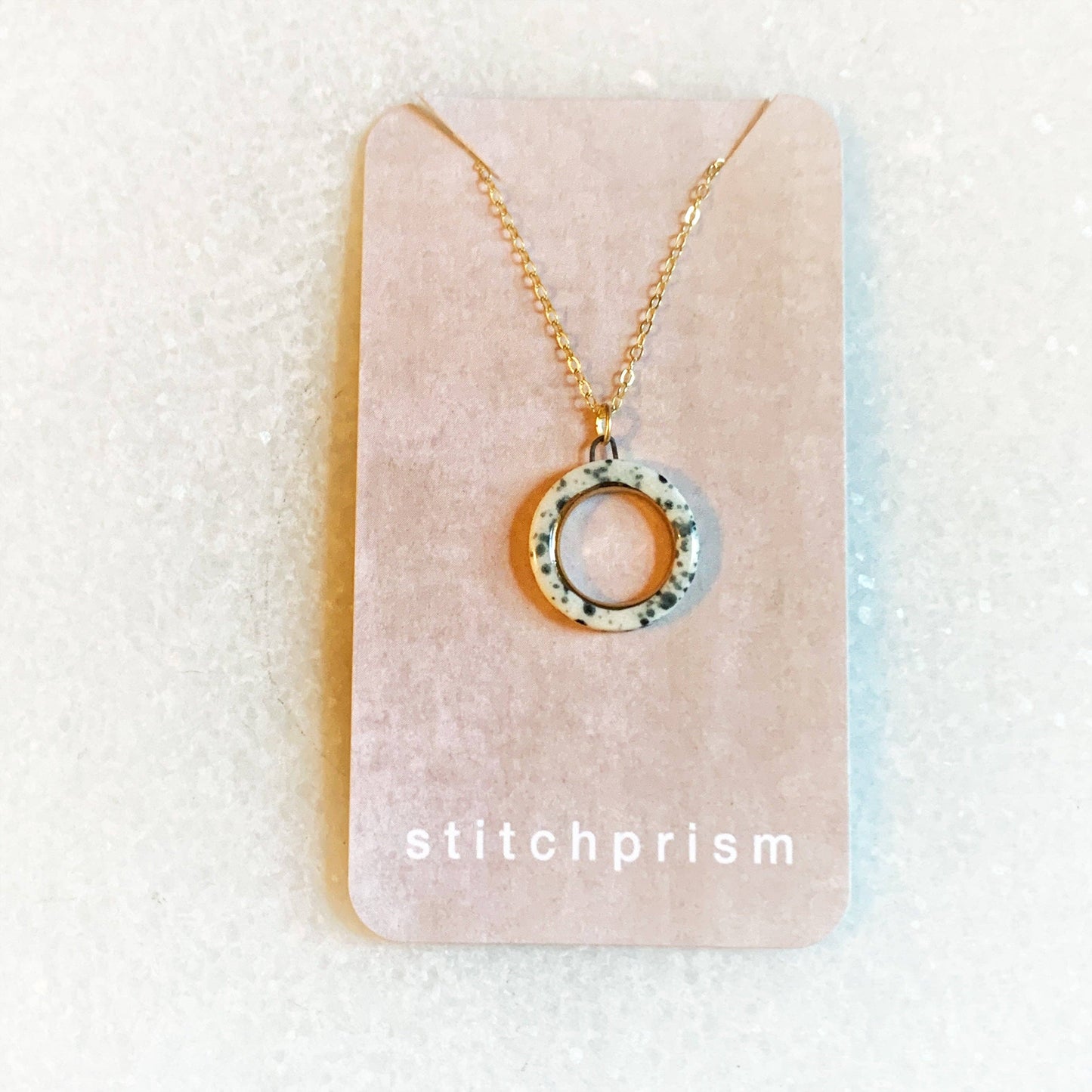 Open Circle Necklace - Black Splatter/Gold