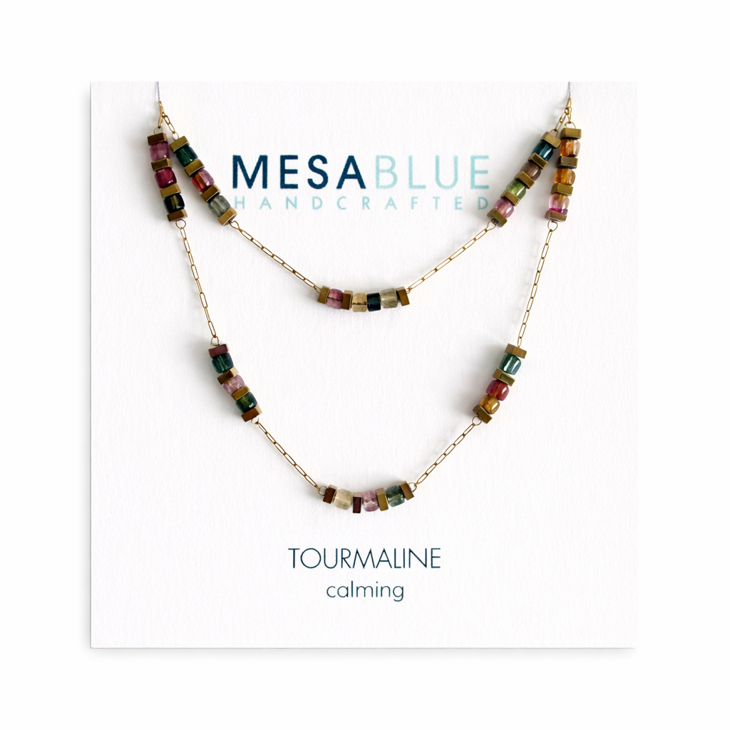 Square Gemstone Beaded Necklace