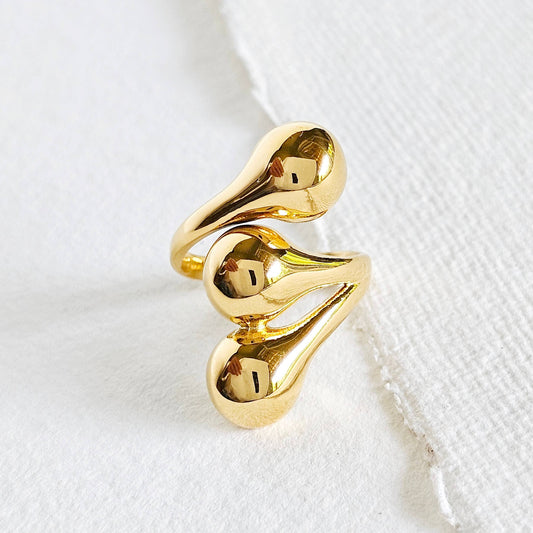 18k gold plated wrap three orb chunky ring
