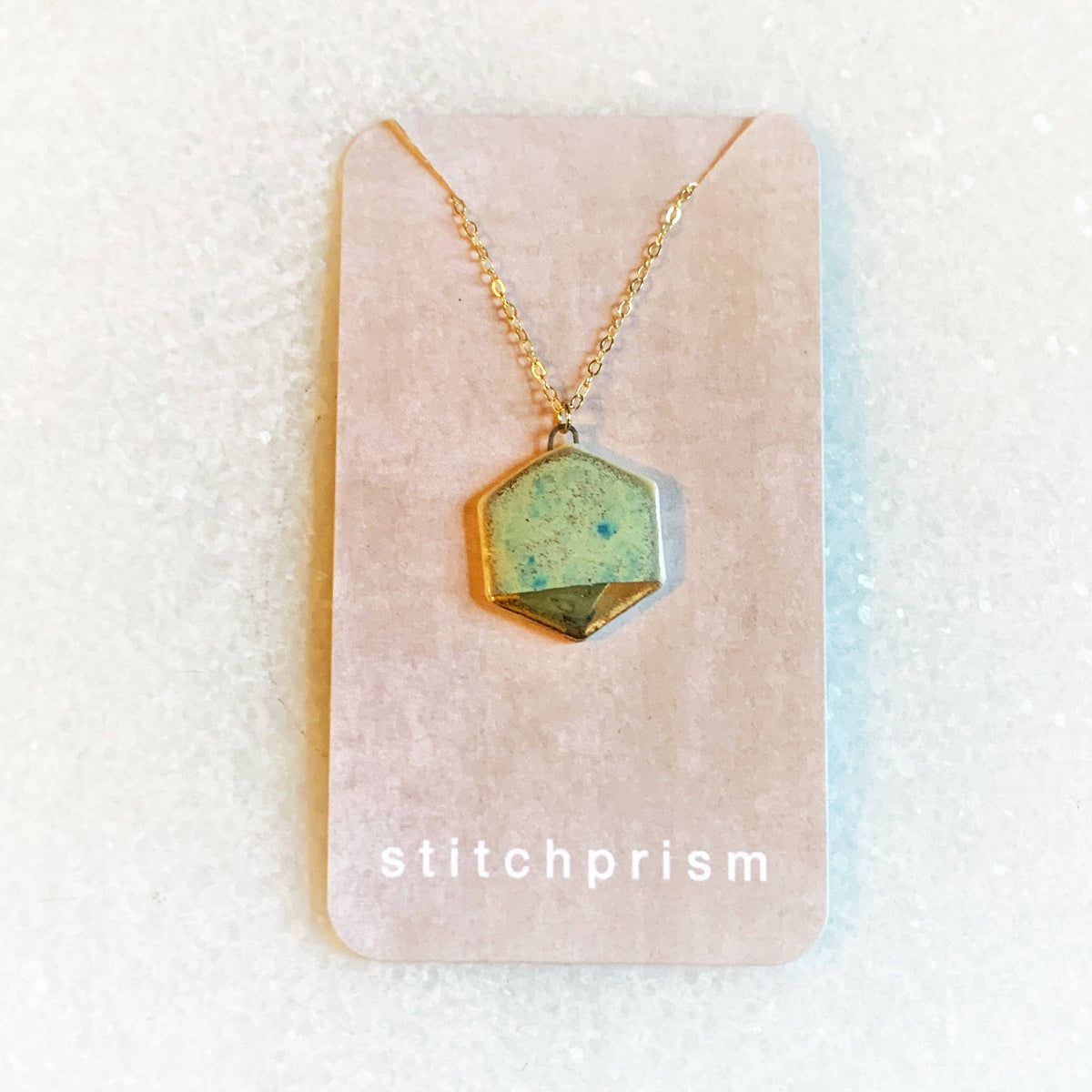 Small Hexagon Necklace - Green/Gold