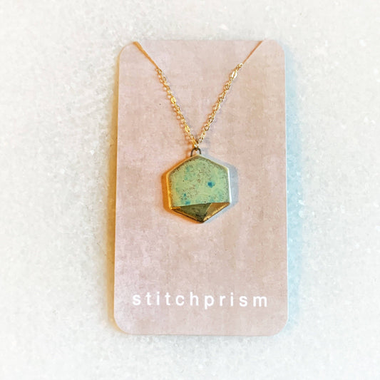 Small Hexagon Necklace - Green/Gold