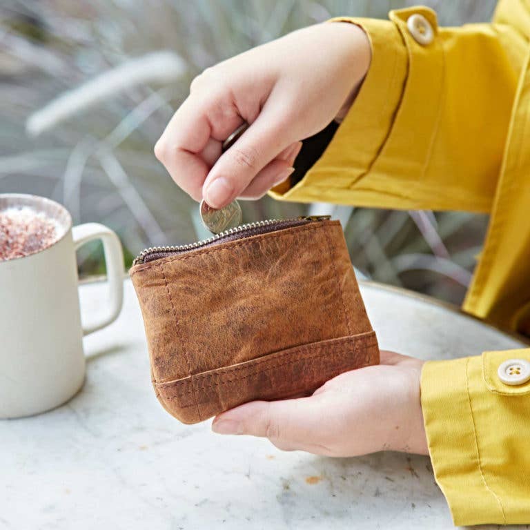 Buffalo Leather Zipped Purse with Keyring