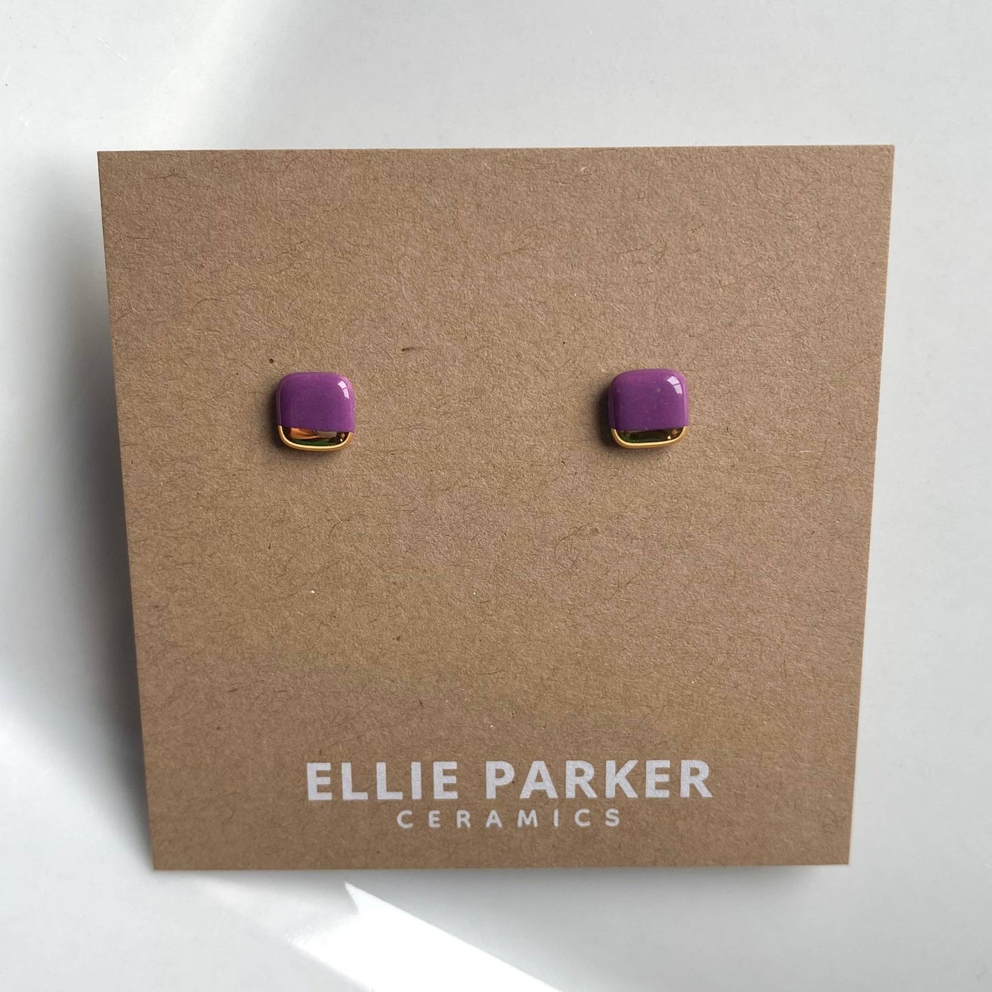 Square Purple Earrings with Gold Luster