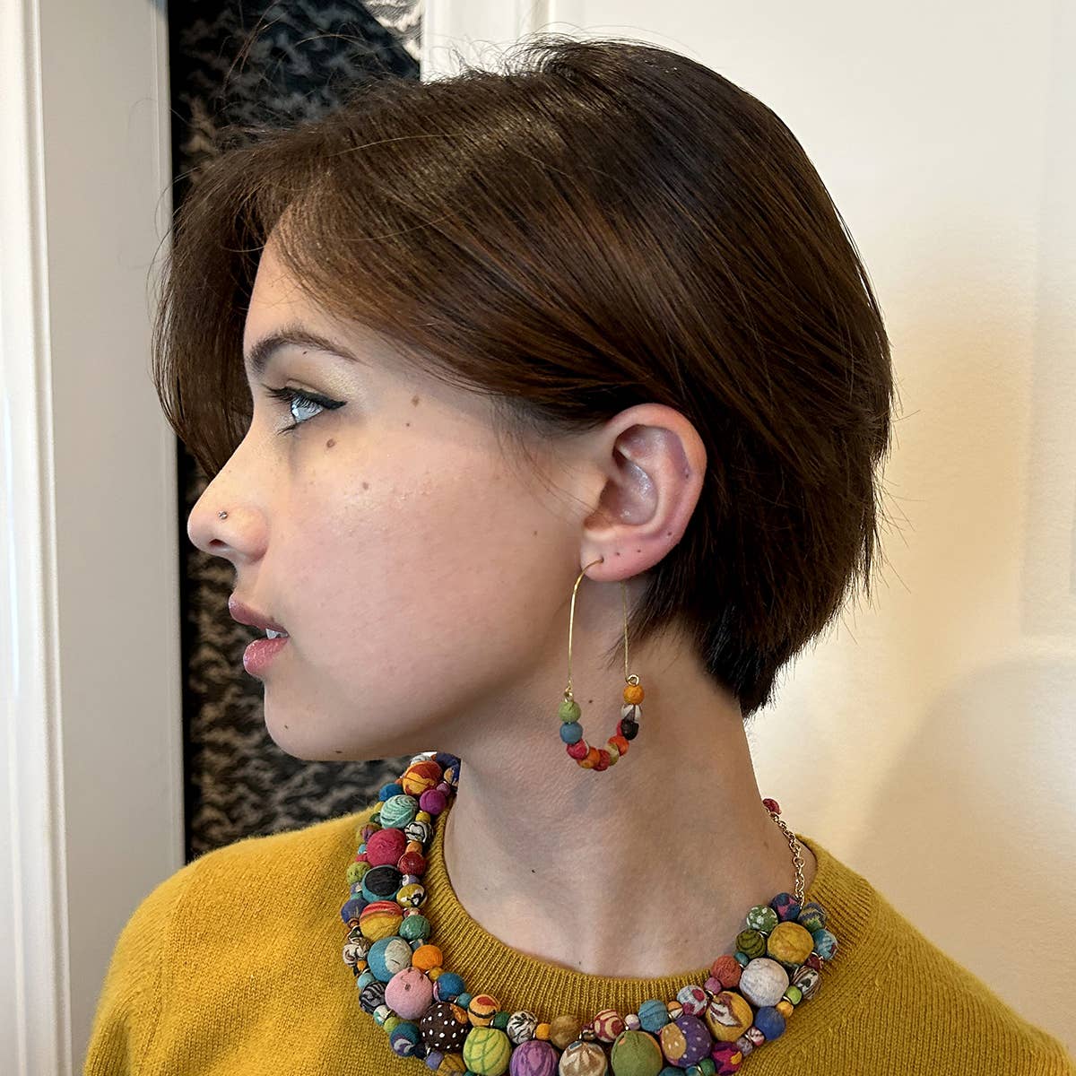 Elongated Kantha Wire Hoops