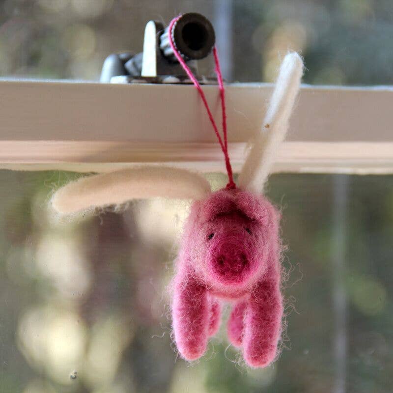 Handmade Felt Flying Pig Hanging Decoration