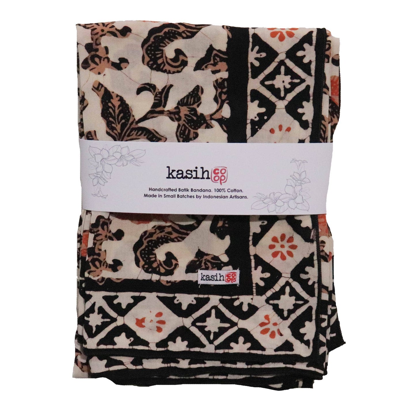 Citrus Noir Peach Orange Black Batik Bandana
